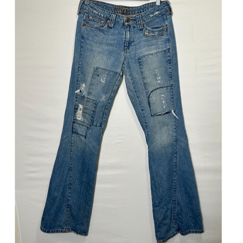 Hippie Brand Jeans Low Rise Flare Leg Size 28 Patchwork Upcycled Distressed